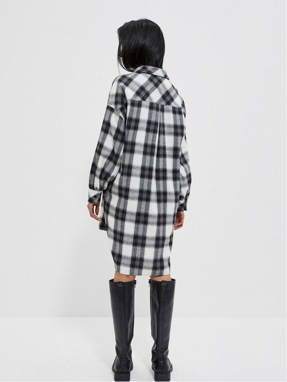 Moodo Črno-bela ženska karirasta srajčna obleka Moodo