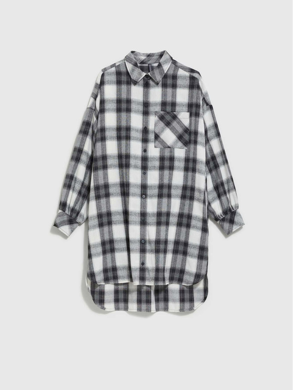 Moodo Črno-bela ženska karirasta srajčna obleka Moodo