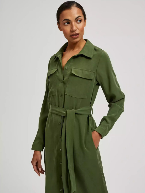 Moodo Kaki srajčna obleka z dolgimi rokavi Moodo