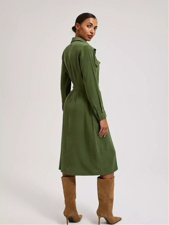 Moodo Kaki srajčna obleka z dolgimi rokavi Moodo