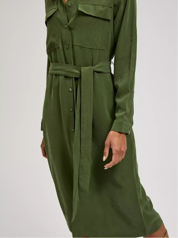 Moodo Kaki srajčna obleka z dolgimi rokavi Moodo