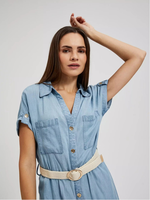 Moodo Modra midi obleka iz liocella Moodo