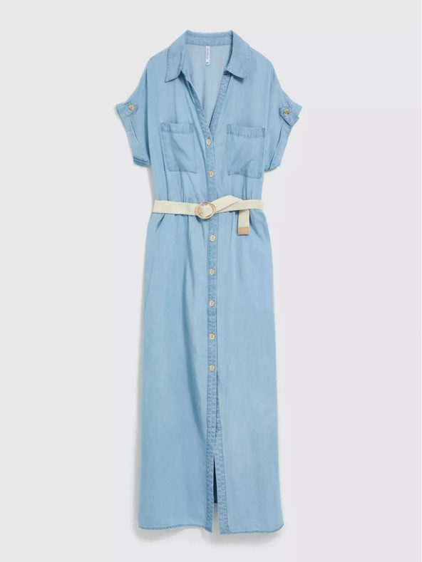 Moodo Modra midi obleka iz liocella Moodo