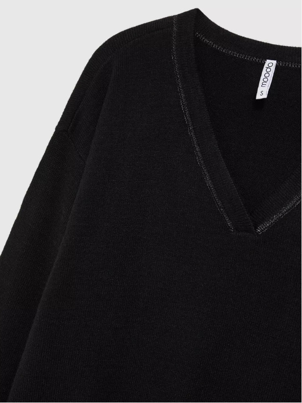 Moodo Črn pulover z dolgimi rokavi in izrezom v obliki črke V Moodo