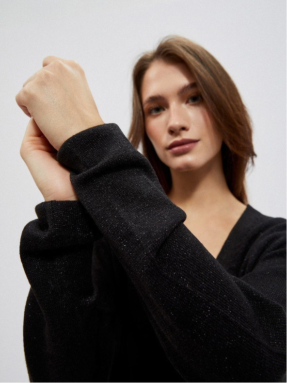 Moodo Črn ženski pulover z V-izrezom Moodo