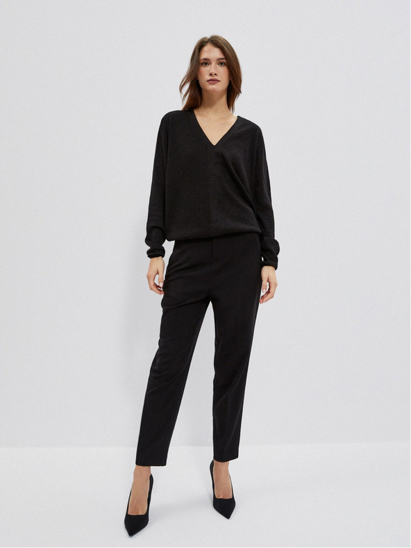 Moodo Črn ženski pulover z V-izrezom Moodo