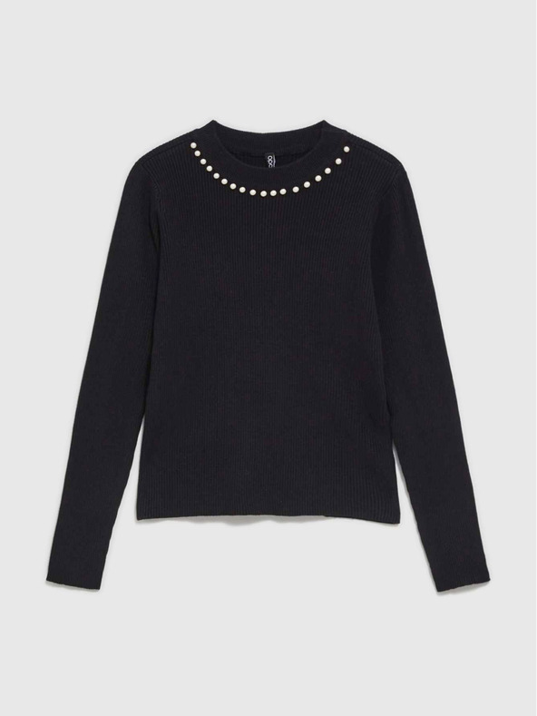 Moodo Črn ženski pulover z biseri Moodo