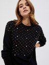 Moodo Črn ženski pulover s perlicami Moodo
