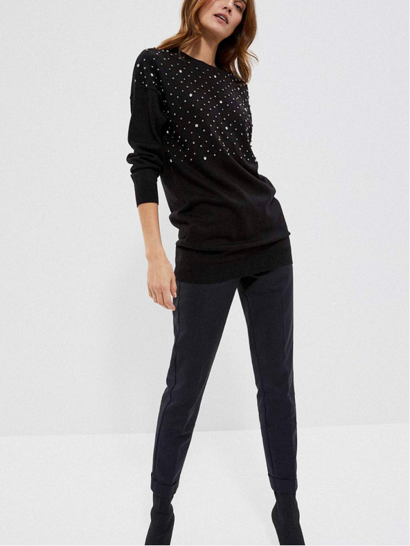 Moodo Črn ženski pulover s perlicami Moodo