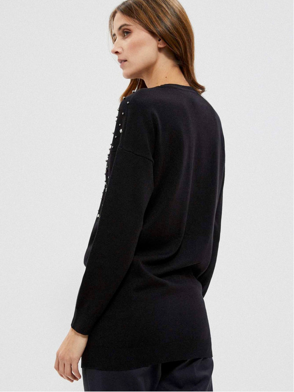 Moodo Črn ženski pulover s perlicami Moodo