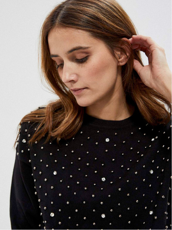 Moodo Črn ženski pulover s perlicami Moodo