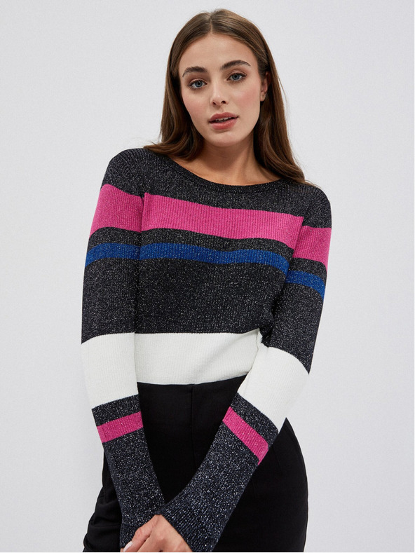 Moodo Črn ženski pulover s kovinsko črno nitjo Moodo