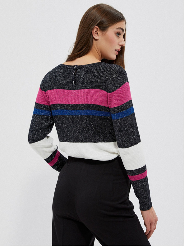 Moodo Črn ženski pulover s kovinsko črno nitjo Moodo