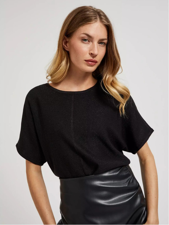 Moodo Črn prevelik pulover s kratkimi rokavi Moodo