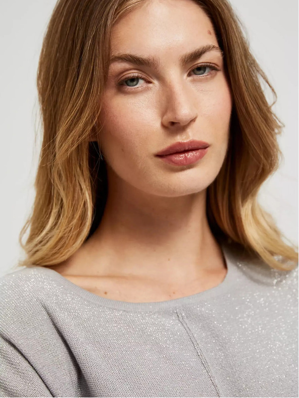 Moodo Siv prevelik pulover s kratkimi rokavi Moodo