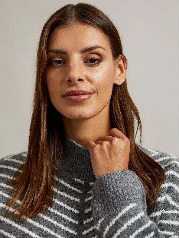 Moodo Siv pulover z rolojem in črtami Moodo