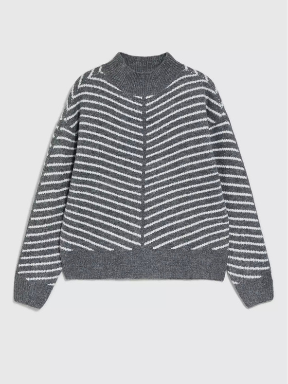 Moodo Siv pulover z rolojem in črtami Moodo