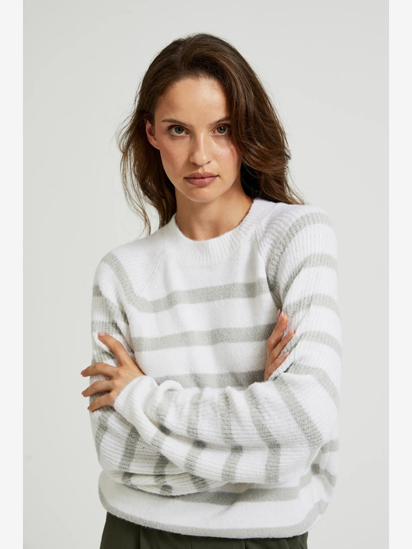 Moodo Siv črtast bel pulover Moodo