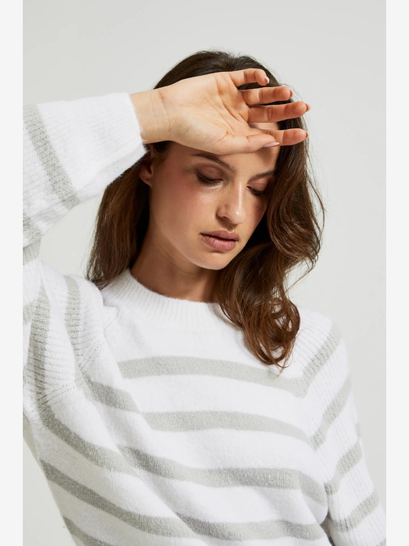 Moodo Siv črtast bel pulover Moodo