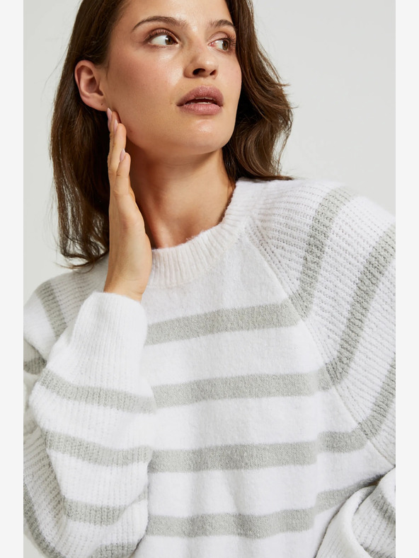 Moodo Siv črtast bel pulover Moodo