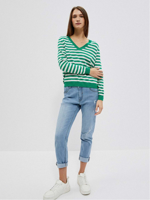 Moodo Bela in zelena ženska črtasta jopa Moodo