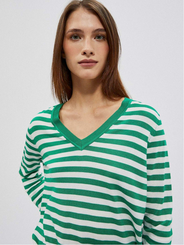 Moodo Bela in zelena ženska črtasta jopa Moodo