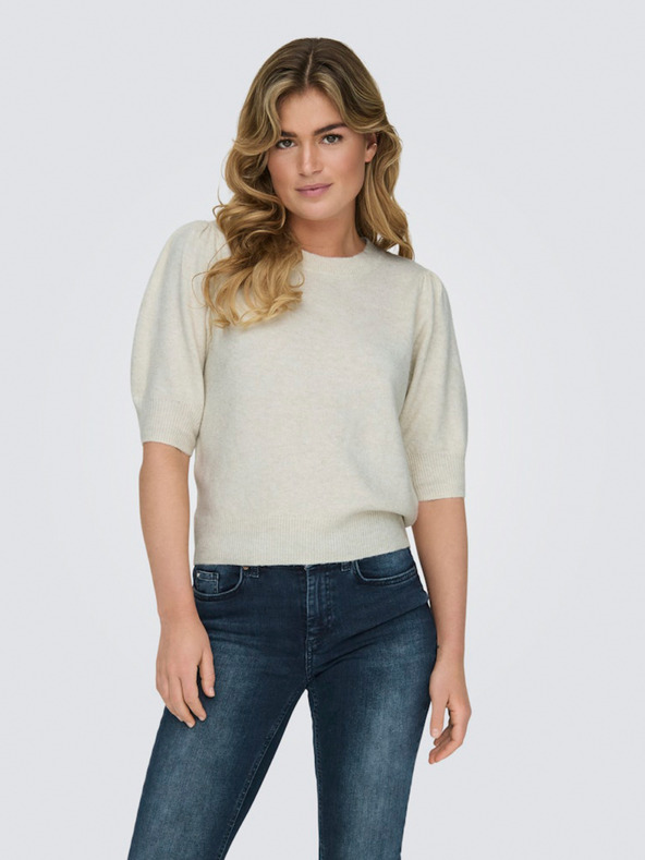 ONLY Bež ženski pulover s kratkimi rokavi ONLY ONLRICA