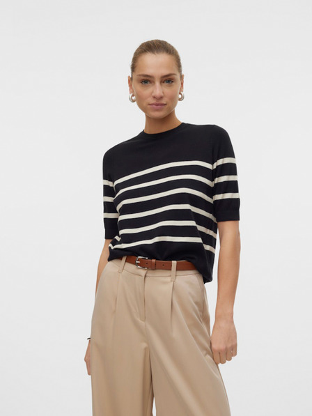 Vero Moda Bež in črn črtast ženski pulover Vero Moda