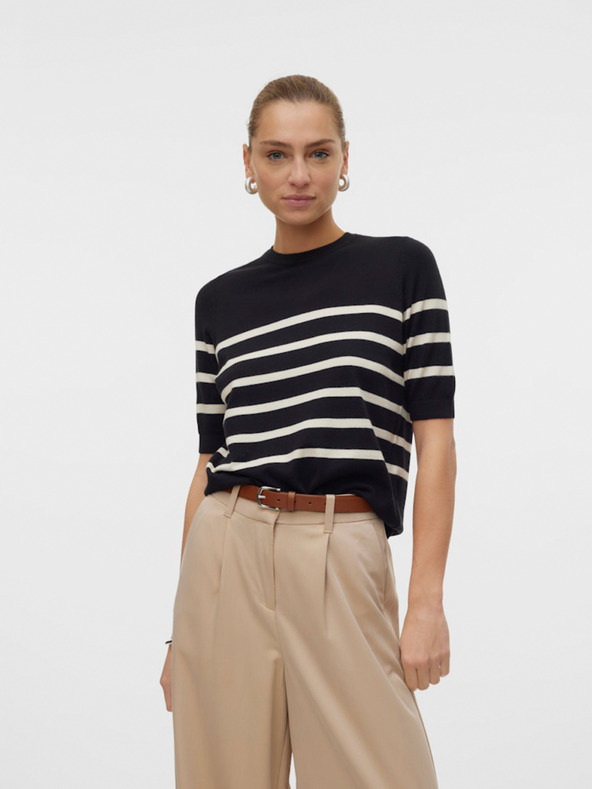 Vero Moda Bež in črn črtast ženski pulover Vero Moda