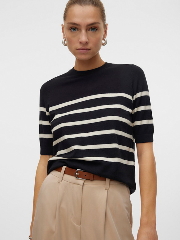 Vero Moda Bež in črn črtast ženski pulover Vero Moda