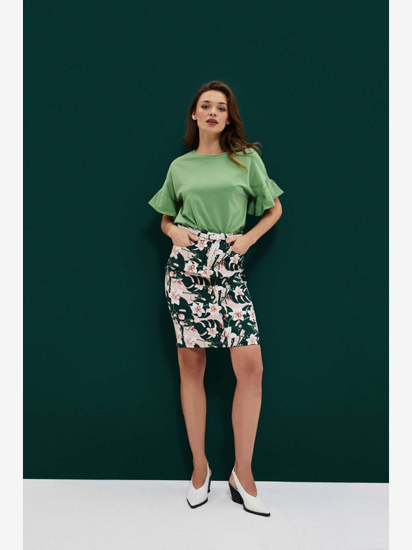 Moodo Bežno in zeleno žensko cvetlično krilo s pasom Moodo