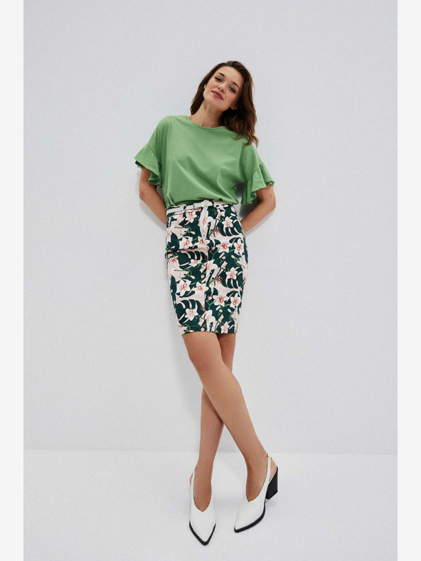 Moodo Bežno in zeleno žensko cvetlično krilo s pasom Moodo