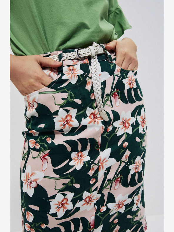 Moodo Bežno in zeleno žensko cvetlično krilo s pasom Moodo