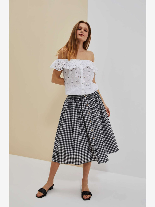 Moodo Belo-črne ženske kariraste hlače Moodo