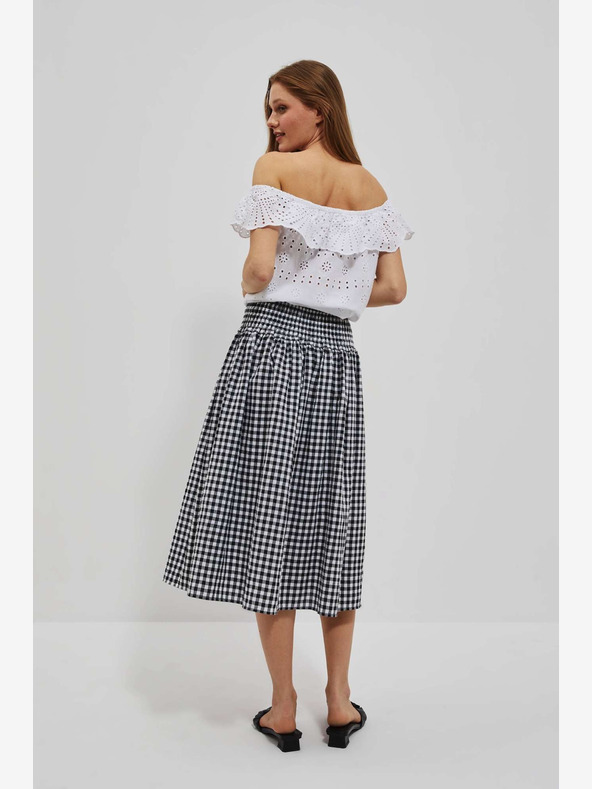 Moodo Belo-črne ženske kariraste hlače Moodo