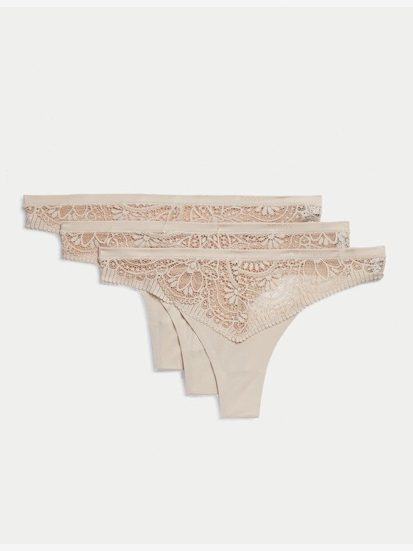 Marks & Spencer tangice Body Soft™ s čipko, komplet 3 kosov Marks & Spencer bež