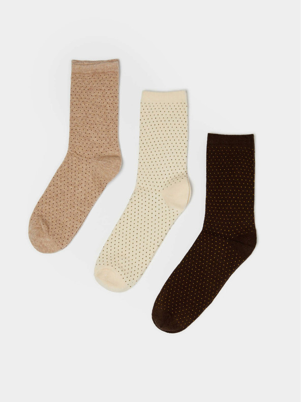 Moodo Komplet treh parov ženskih nogavic v bež in rjavi barvi Moodo