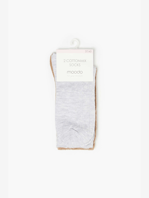 Moodo Komplet dveh parov ženskih nogavic v sivi in bež barvi Moodo