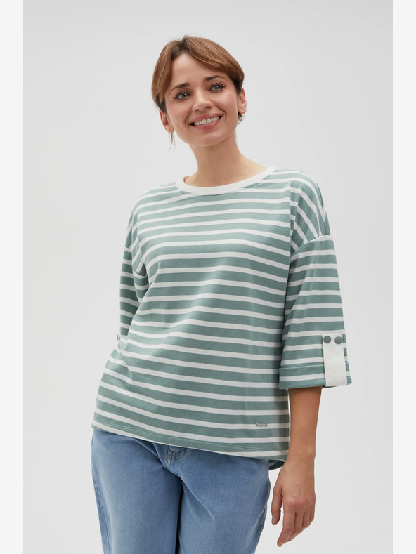Moodo Bela in zelena ženska črtasta jopa Moodo
