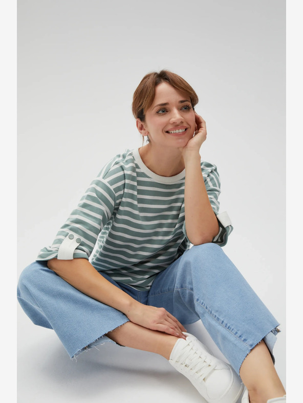 Moodo Bela in zelena ženska črtasta jopa Moodo