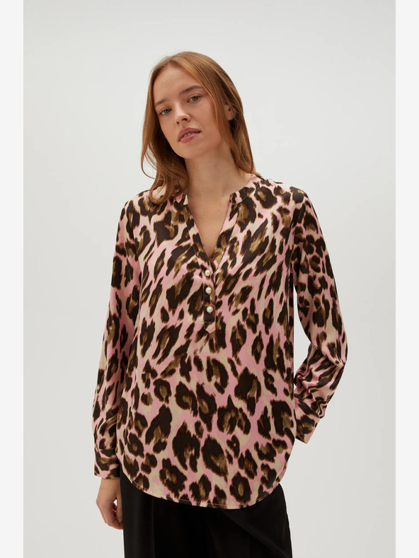 Moodo Rjava in roza ženska vzorčasta bluza Moodo
