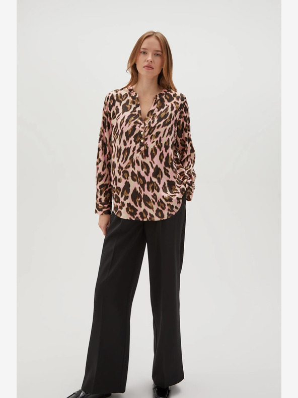 Moodo Rjava in roza ženska vzorčasta bluza Moodo