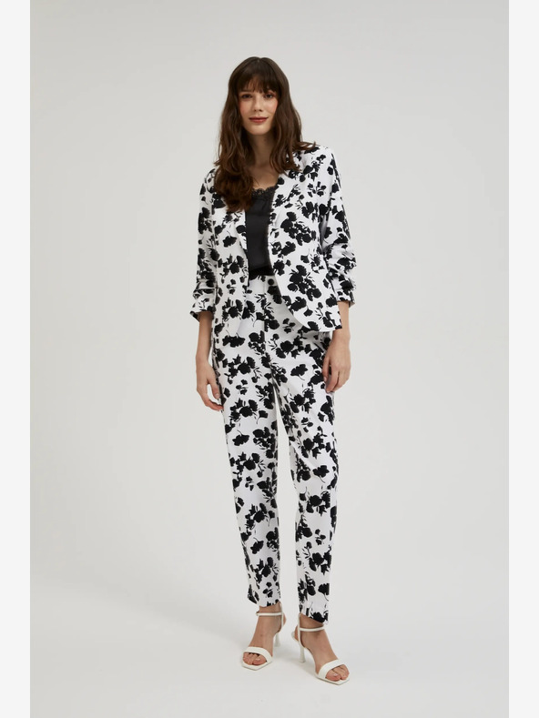 Moodo Moodo Ženske črno-bele hlače s cvetlicami