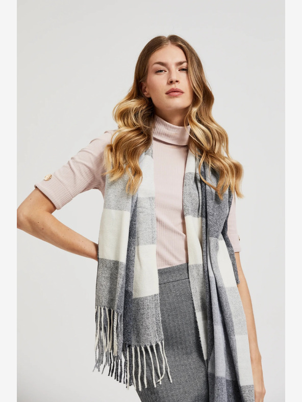 Moodo Moodo belo-siv ženski karirasti šal
