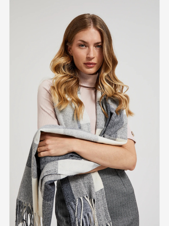 Moodo Moodo belo-siv ženski karirasti šal