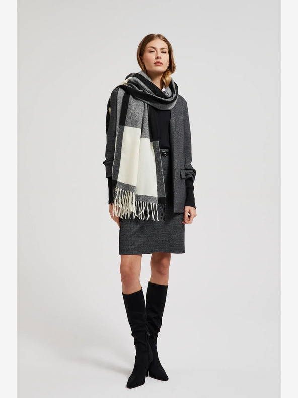 Moodo Belo-črni ženski šal Moodo