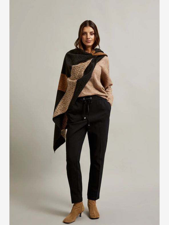 Moodo Rjavo-črni vzorčasti ženski šal Moodo