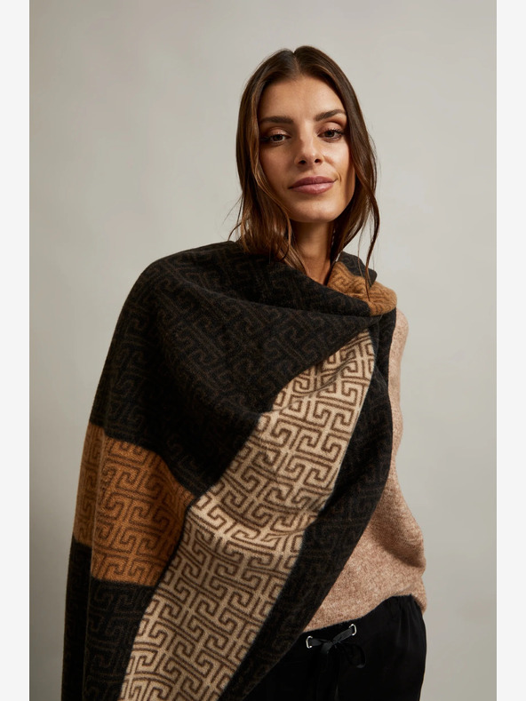 Moodo Rjavo-črni vzorčasti ženski šal Moodo