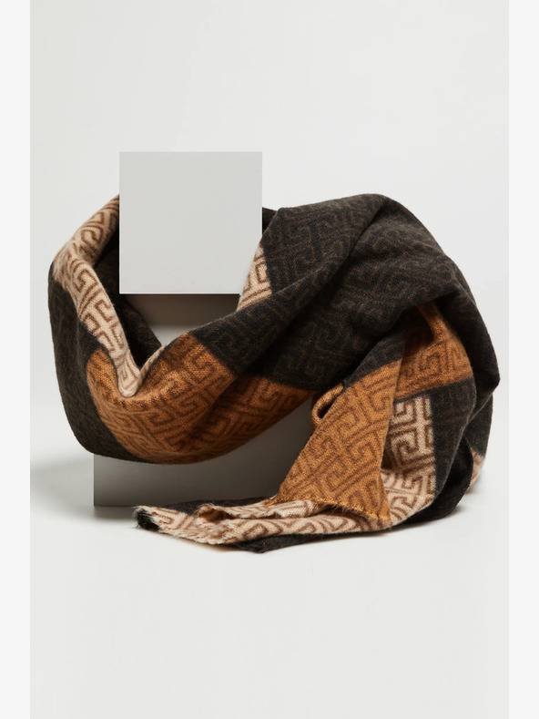 Moodo Rjavo-črni vzorčasti ženski šal Moodo