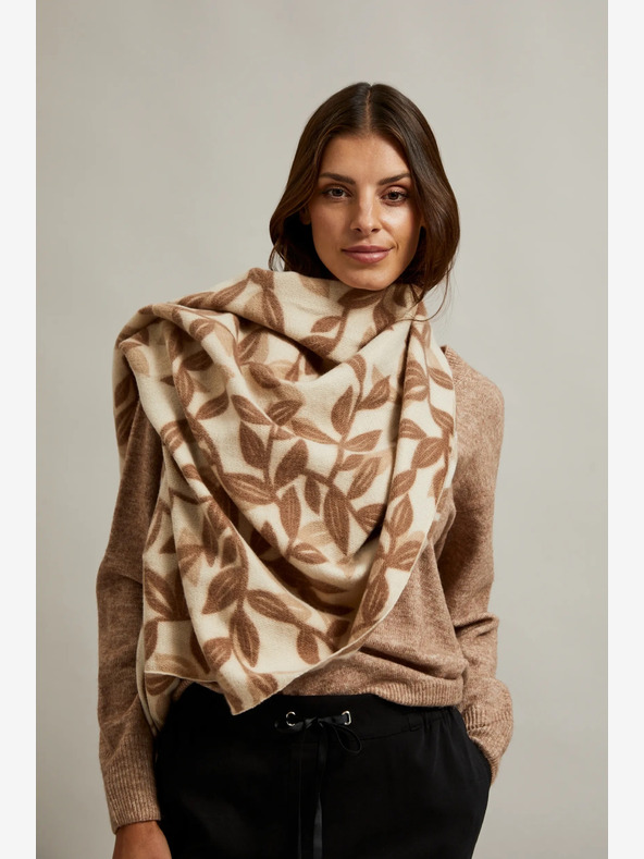 Moodo Rjav in bež ženski vzorčasti šal Moodo